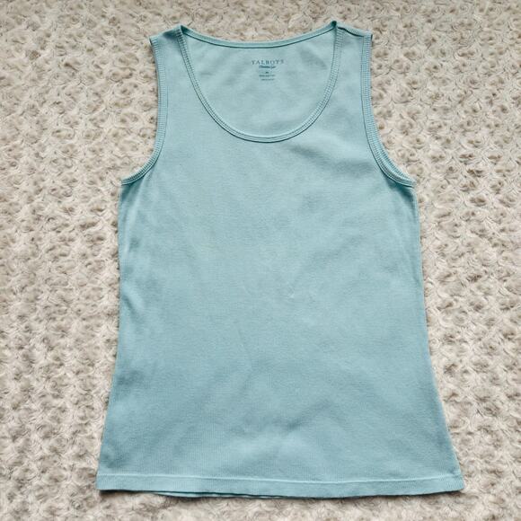Talbots Baby Blue Ribbed Wide Strap Scoop Neck Cotton Sleeveless Tank Top Medium - Picture 2 of 5